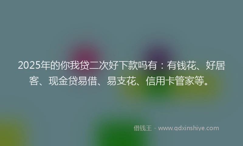 2025年的你我贷二次好下款吗有：有钱花、好居客、现金贷易借、易支花、信用卡管家等。