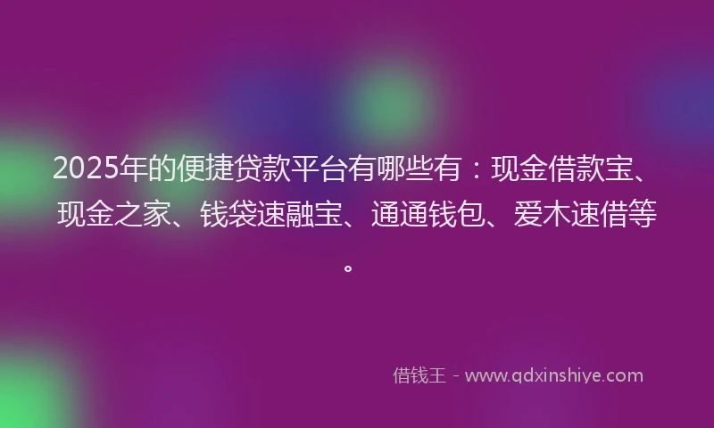 2025年的便捷贷款平台有哪些有：现金借款宝、现金之家、钱袋速融宝、通通钱包、爱木速借等。