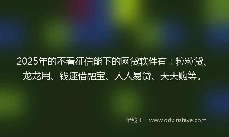 2025年的不看征信能下的网贷软件有：粒粒贷、龙龙用、钱速借融宝、人人易贷、天天购等。