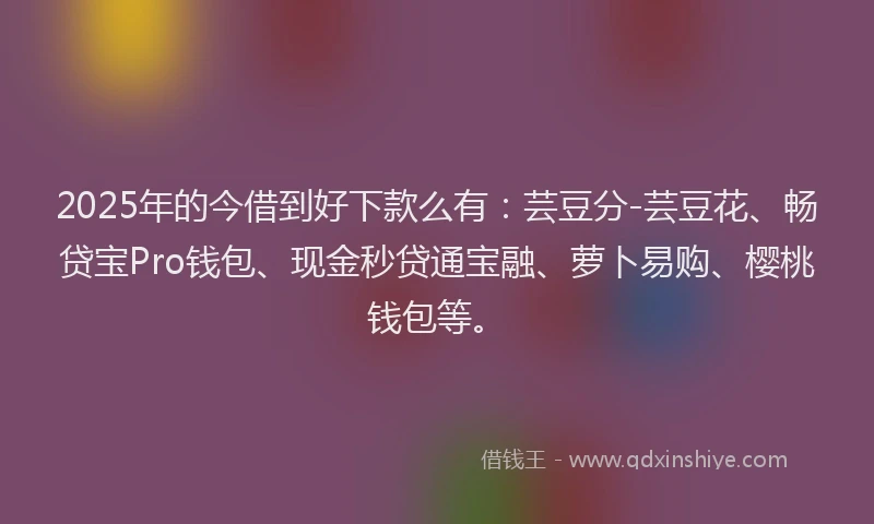 2025年的今借到好下款么有：芸豆分-芸豆花、畅贷宝Pro钱包、现金秒贷通宝融、萝卜易购、樱桃钱包等。