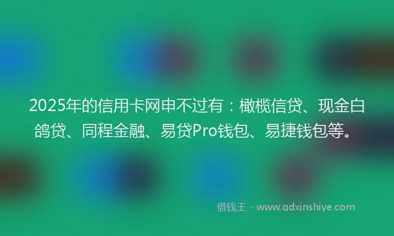 2025年的信用卡网申不过有：橄榄信贷、现金白鸽贷、同程金融、易贷Pro钱包、易捷钱包等。