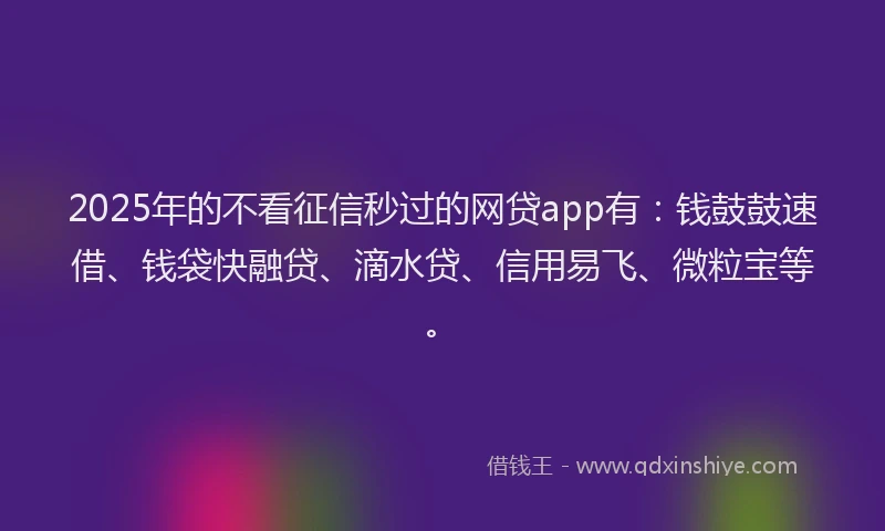 2025年的不看征信秒过的网贷app有：钱鼓鼓速借、钱袋快融贷、滴水贷、信用易飞、微粒宝等。
