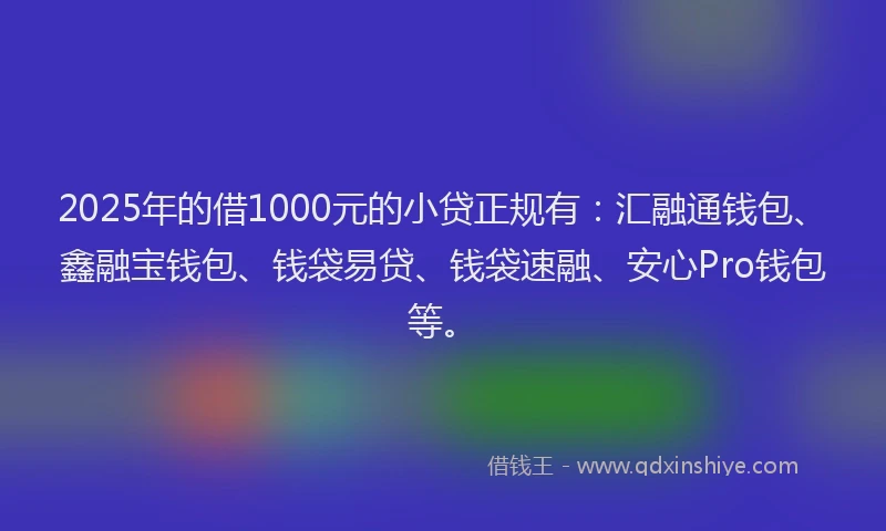 2025年的借1000元的小贷正规有：汇融通钱包、鑫融宝钱包、钱袋易贷、钱袋速融、安心Pro钱包等。