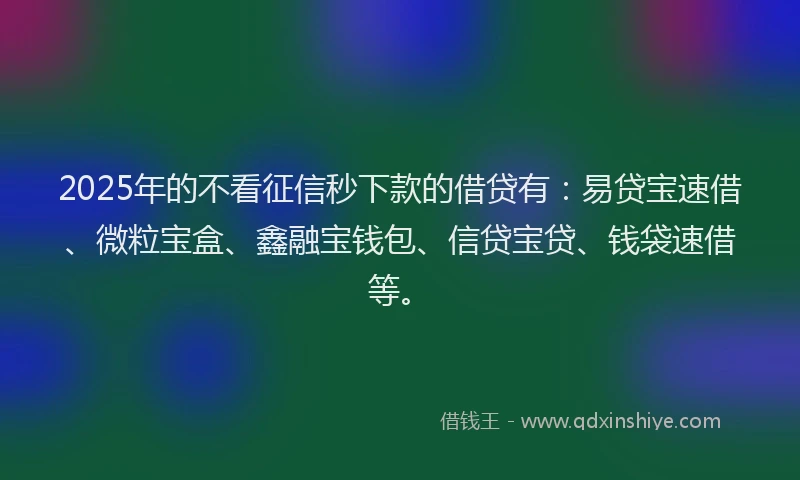 2025年的不看征信秒下款的借贷有：易贷宝速借、微粒宝盒、鑫融宝钱包、信贷宝贷、钱袋速借等。