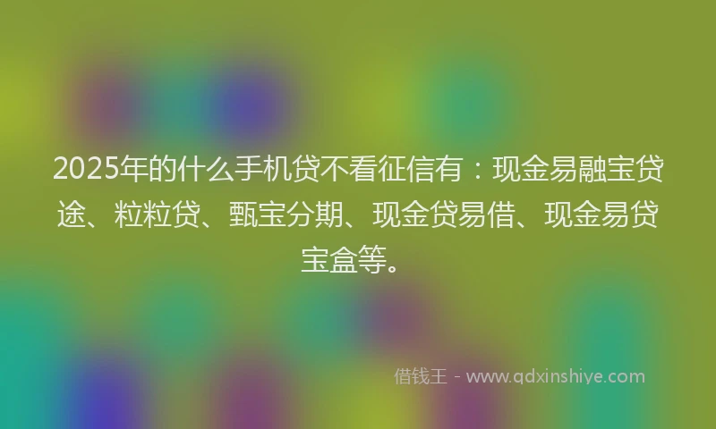 2025年的什么手机贷不看征信有：现金易融宝贷途、粒粒贷、甄宝分期、现金贷易借、现金易贷宝盒等。