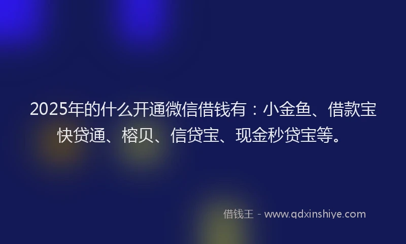 2025年的什么开通微信借钱有：小金鱼、借款宝快贷通、榕贝、信贷宝、现金秒贷宝等。