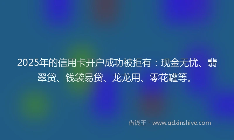2025年的信用卡开户成功被拒有：现金无忧、翡翠贷、钱袋易贷、龙龙用、零花罐等。