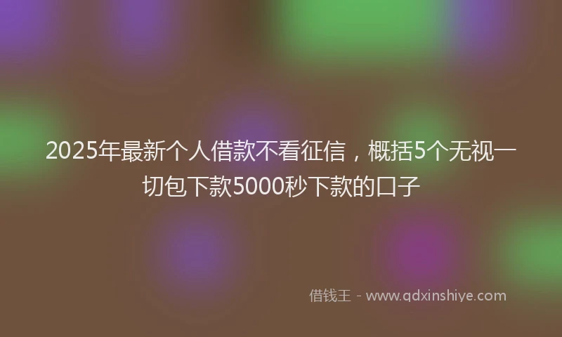 2025年最新个人借款不看征信，概括5个无视一切包下款5000秒下款的口子