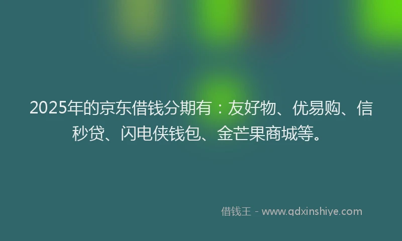 2025年的京东借钱分期有：友好物、优易购、信秒贷、闪电侠钱包、金芒果商城等。