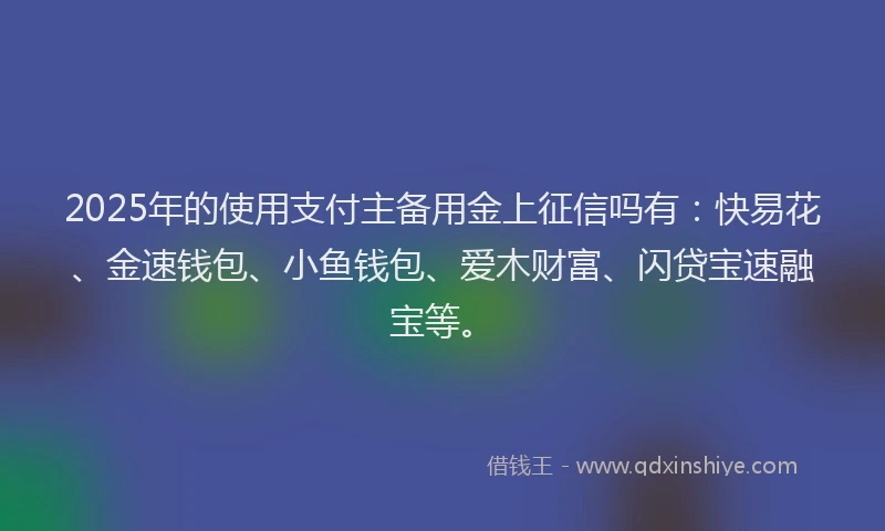 2025年的使用支付主备用金上征信吗有：快易花、金速钱包、小鱼钱包、爱木财富、闪贷宝速融宝等。