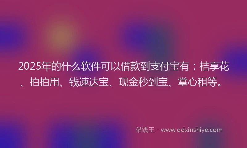 2025年的什么软件可以借款到支付宝有：桔享花、拍拍用、钱速达宝、现金秒到宝、掌心租等。