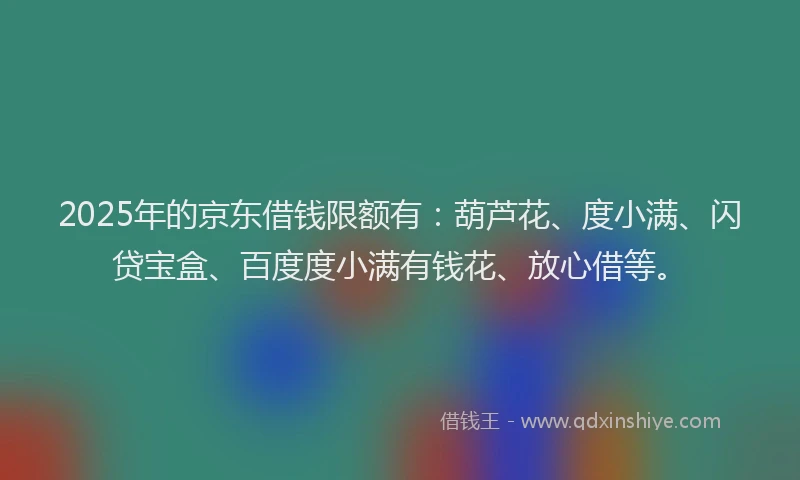 2025年的京东借钱限额有：葫芦花、度小满、闪贷宝盒、百度度小满有钱花、放心借等。