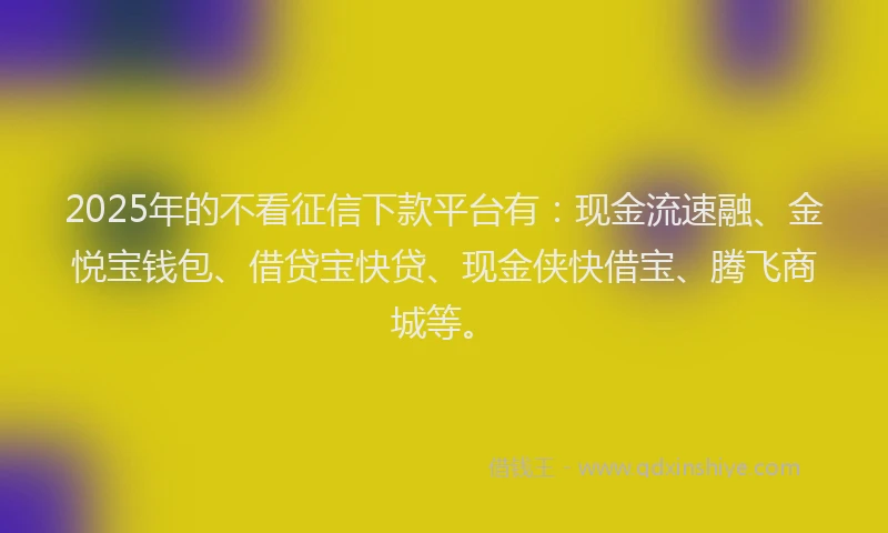2025年的不看征信下款平台有：现金流速融、金悦宝钱包、借贷宝快贷、现金侠快借宝、腾飞商城等。