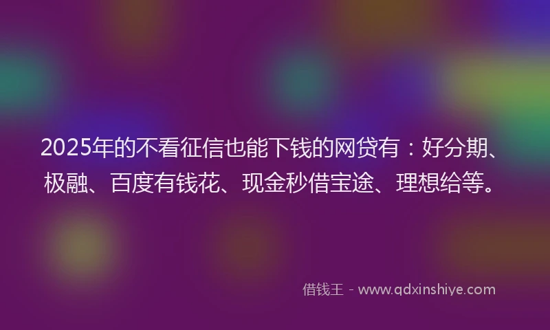 2025年的不看征信也能下钱的网贷有：好分期、极融、百度有钱花、现金秒借宝途、理想给等。