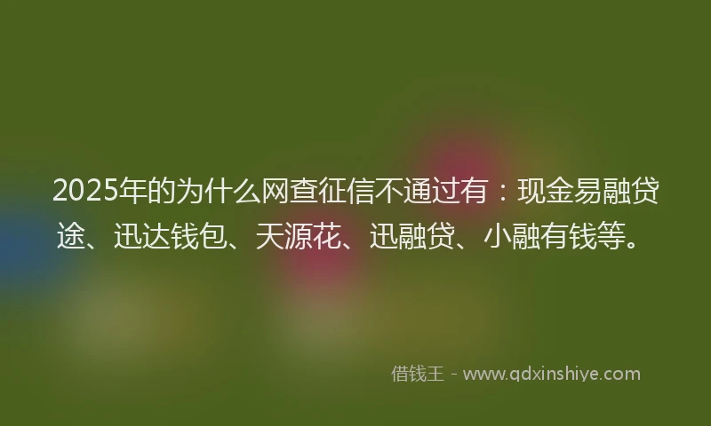 2025年的为什么网查征信不通过有：现金易融贷途、迅达钱包、天源花、迅融贷、小融有钱等。