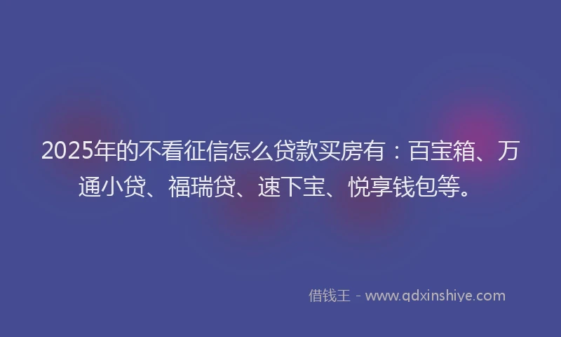 2025年的不看征信怎么贷款买房有：百宝箱、万通小贷、福瑞贷、速下宝、悦享钱包等。