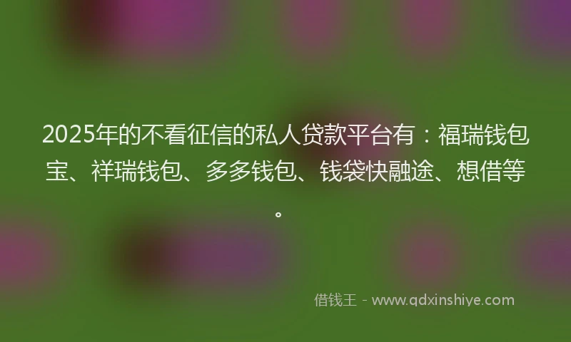 2025年的不看征信的私人贷款平台有：福瑞钱包宝、祥瑞钱包、多多钱包、钱袋快融途、想借等。