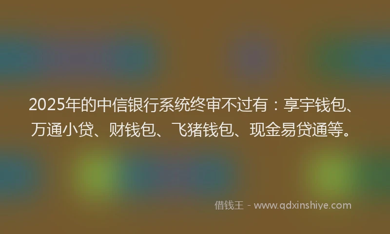 2025年的中信银行系统终审不过有：享宇钱包、万通小贷、财钱包、飞猪钱包、现金易贷通等。
