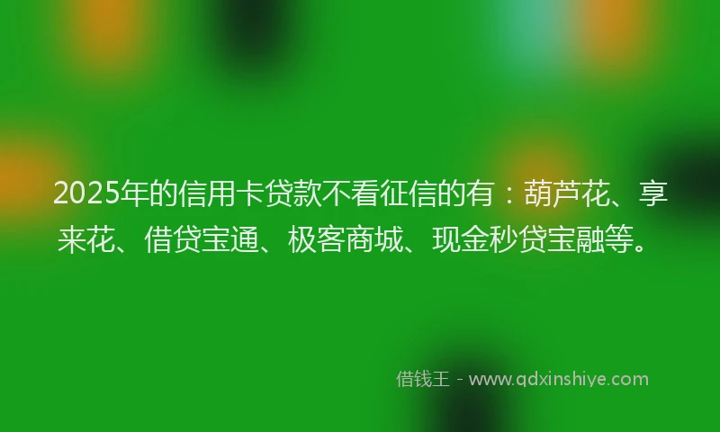 2025年的信用卡贷款不看征信的有：葫芦花、享来花、借贷宝通、极客商城、现金秒贷宝融等。