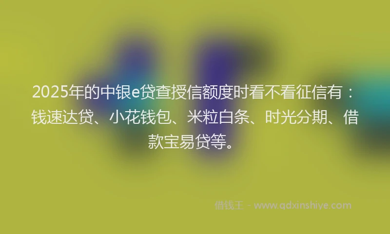 2025年的中银e贷查授信额度时看不看征信有：钱速达贷、小花钱包、米粒白条、时光分期、借款宝易贷等。