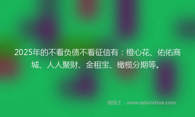 2025年的不看负债不看征信有：橙心花、佑佑商城、人人聚财、金租宝、橄榄分期等。