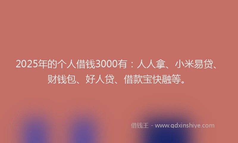 2025年的个人借钱3000有：人人拿、小米易贷、财钱包、好人贷、借款宝快融等。