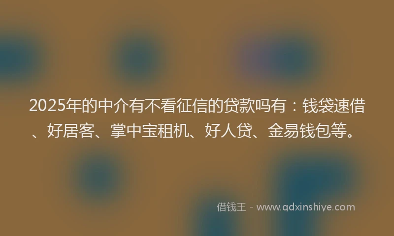 2025年的中介有不看征信的贷款吗有：钱袋速借、好居客、掌中宝租机、好人贷、金易钱包等。