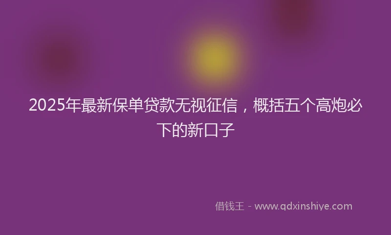 2025年最新保单贷款无视征信，概括五个高炮必下的新口子