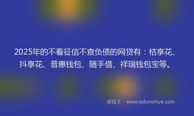 2025年的不看征信不查负债的网贷有：桔享花、抖享花、普惠钱包、随手借、祥瑞钱包宝等。