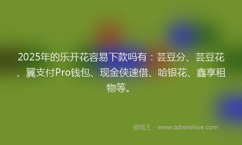 2025年的乐开花容易下款吗有：芸豆分、芸豆花、翼支付Pro钱包、现金侠速借、哈银花、鑫享租物等。