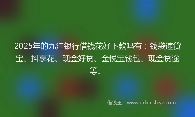 2025年的九江银行借钱花好下款吗有：钱袋速贷宝、抖享花、现金好贷、金悦宝钱包、现金贷途等。