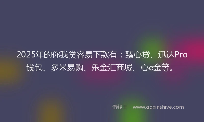 2025年的你我贷容易下款有：臻心贷、迅达Pro钱包、多米易购、乐金汇商城、心e金等。