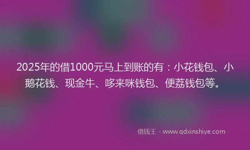 2025年的借1000元马上到账的有：小花钱包、小鹅花钱、现金牛、哆来咪钱包、便荔钱包等。