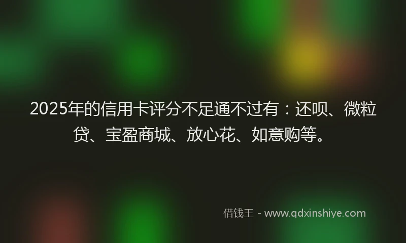 2025年的信用卡评分不足通不过有：还呗、微粒贷、宝盈商城、放心花、如意购等。