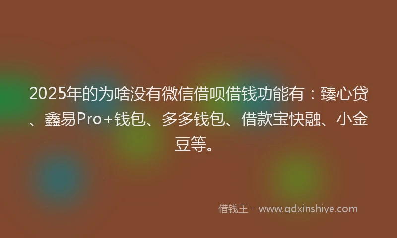 2025年的为啥没有微信借呗借钱功能有：臻心贷、鑫易Pro+钱包、多多钱包、借款宝快融、小金豆等。