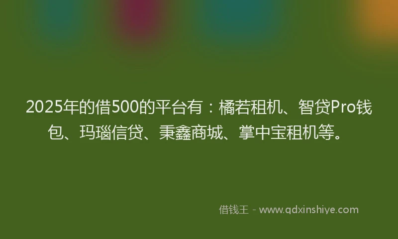 2025年的借500的平台有：橘若租机、智贷Pro钱包、玛瑙信贷、秉鑫商城、掌中宝租机等。