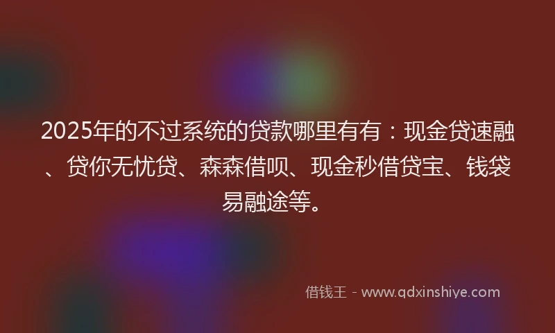2025年的不过系统的贷款哪里有有：现金贷速融、贷你无忧贷、森森借呗、现金秒借贷宝、钱袋易融途等。