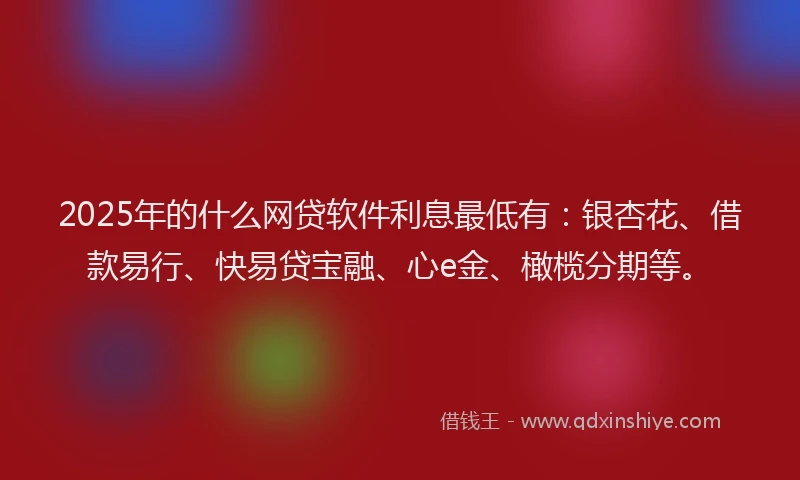 2025年的什么网贷软件利息最低有：银杏花、借款易行、快易贷宝融、心e金、橄榄分期等。
