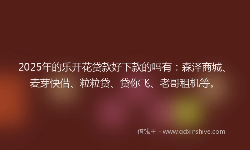 2025年的乐开花贷款好下款的吗有：森泽商城、麦芽快借、粒粒贷、贷你飞、老哥租机等。