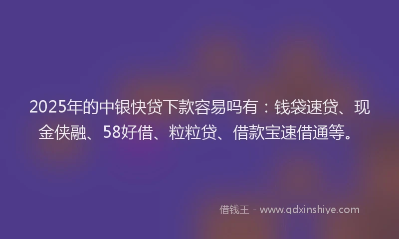 2025年的中银快贷下款容易吗有：钱袋速贷、现金侠融、58好借、粒粒贷、借款宝速借通等。