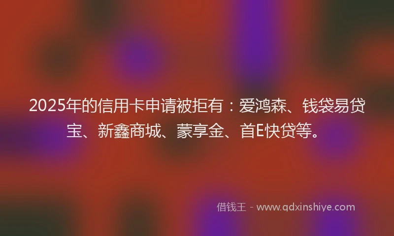 2025年的信用卡申请被拒有：爱鸿森、钱袋易贷宝、新鑫商城、蒙享金、首E快贷等。