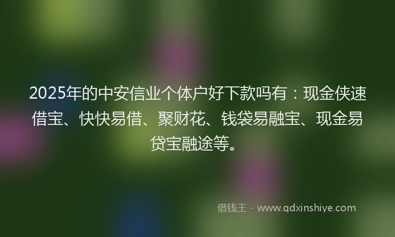 2025年的中安信业个体户好下款吗有：现金侠速借宝、快快易借、聚财花、钱袋易融宝、现金易贷宝融途等。