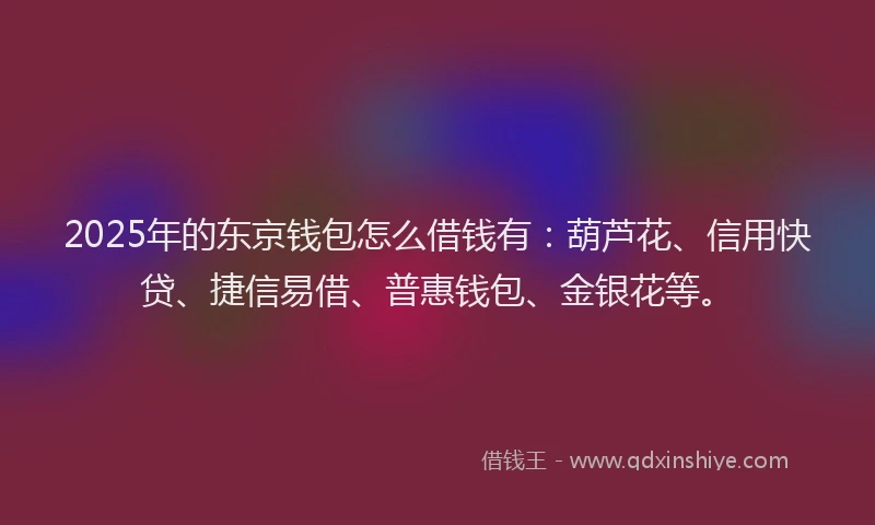2025年的东京钱包怎么借钱有：葫芦花、信用快贷、捷信易借、普惠钱包、金银花等。