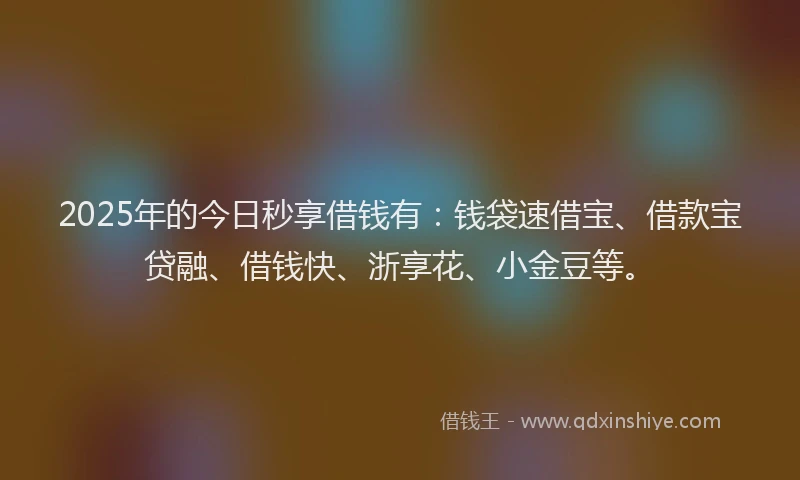 2025年的今日秒享借钱有：钱袋速借宝、借款宝贷融、借钱快、浙享花、小金豆等。
