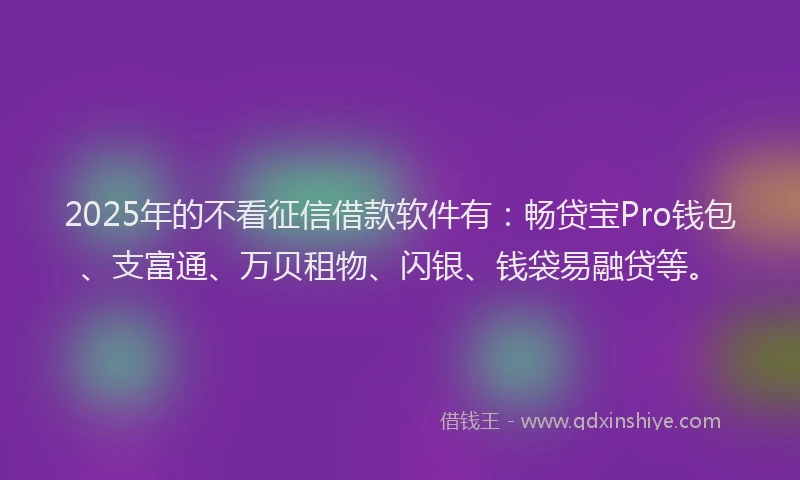 2025年的不看征信借款软件有：畅贷宝Pro钱包、支富通、万贝租物、闪银、钱袋易融贷等。