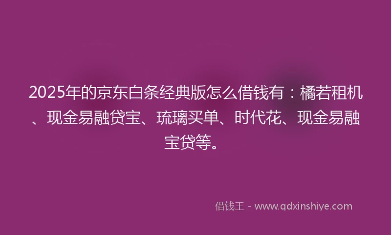2025年的京东白条经典版怎么借钱有：橘若租机、现金易融贷宝、琉璃买单、时代花、现金易融宝贷等。