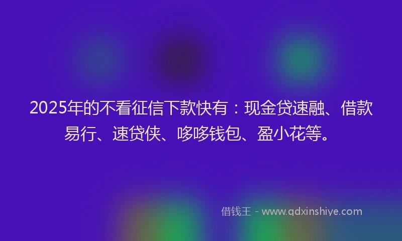 2025年的不看征信下款快有：现金贷速融、借款易行、速贷侠、哆哆钱包、盈小花等。