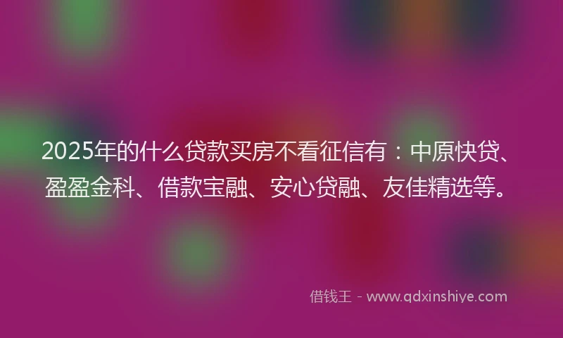 2025年的什么贷款买房不看征信有：中原快贷、盈盈金科、借款宝融、安心贷融、友佳精选等。