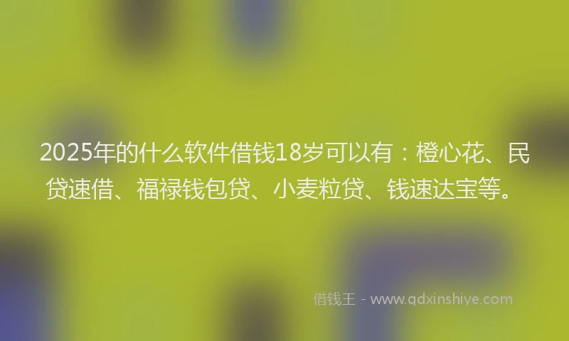 2025年的什么软件借钱18岁可以有：橙心花、民贷速借、福禄钱包贷、小麦粒贷、钱速达宝等。