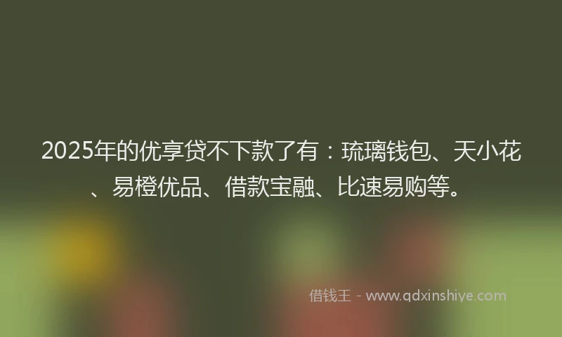 2025年的优享贷不下款了有：琉璃钱包、天小花、易橙优品、借款宝融、比速易购等。